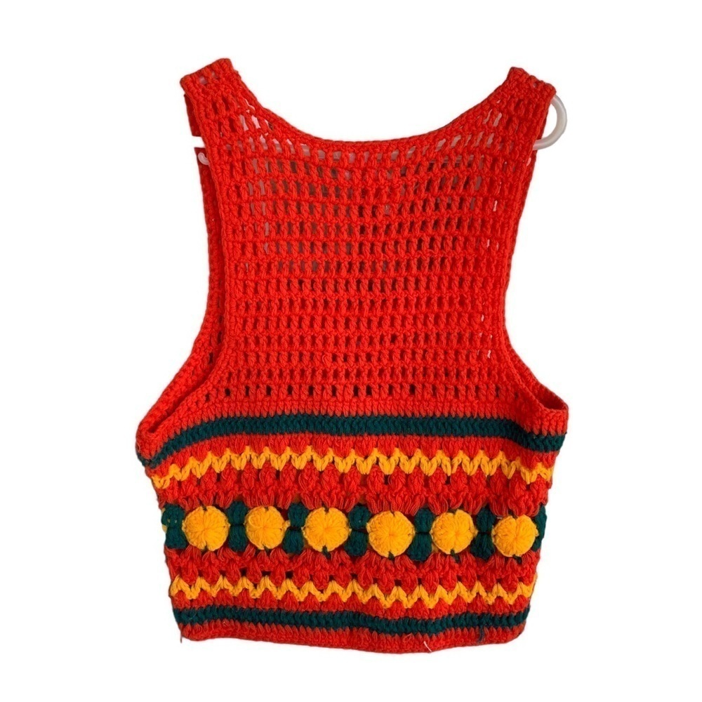 Vintage 70s Crochet Sweater Charlies Girls Inc Erika Elias Festival Boho Cropped - Picture 3 of 4